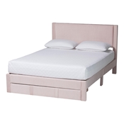 Baxton Studio Elora Modern Light Pink Pleated Velvet Queen Size Storage Bed